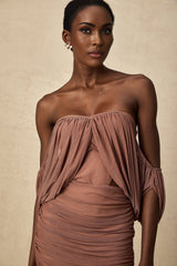Amalia Bodysuit & Skirt - Open Back Off - Shoulder - Ruched Detailing - High - Rise Cut - Side Zip Fastening