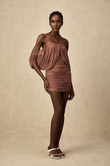Amalia Bodysuit & Skirt - Open Back Off - Shoulder - Ruched Detailing - High - Rise Cut - Side Zip Fastening