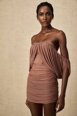 Amalia Bodysuit & Skirt - Open Back Off - Shoulder - Ruched Detailing - High - Rise Cut - Side Zip Fastening