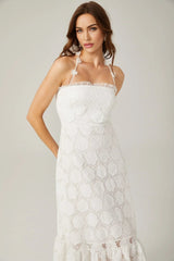 Amalia Floral Midi Dress - Halterneck Design - Lace Trim Detailing - Faux - Floral Embellishments - Semi - sheer Construction