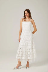 Amalia Floral Midi Dress - Halterneck Design - Lace Trim Detailing - Faux - Floral Embellishments - Semi - sheer Construction