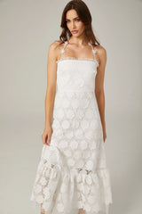 Amalia Floral Midi Dress - Halterneck Design - Lace Trim Detailing - Faux - Floral Embellishments - Semi - sheer Construction
