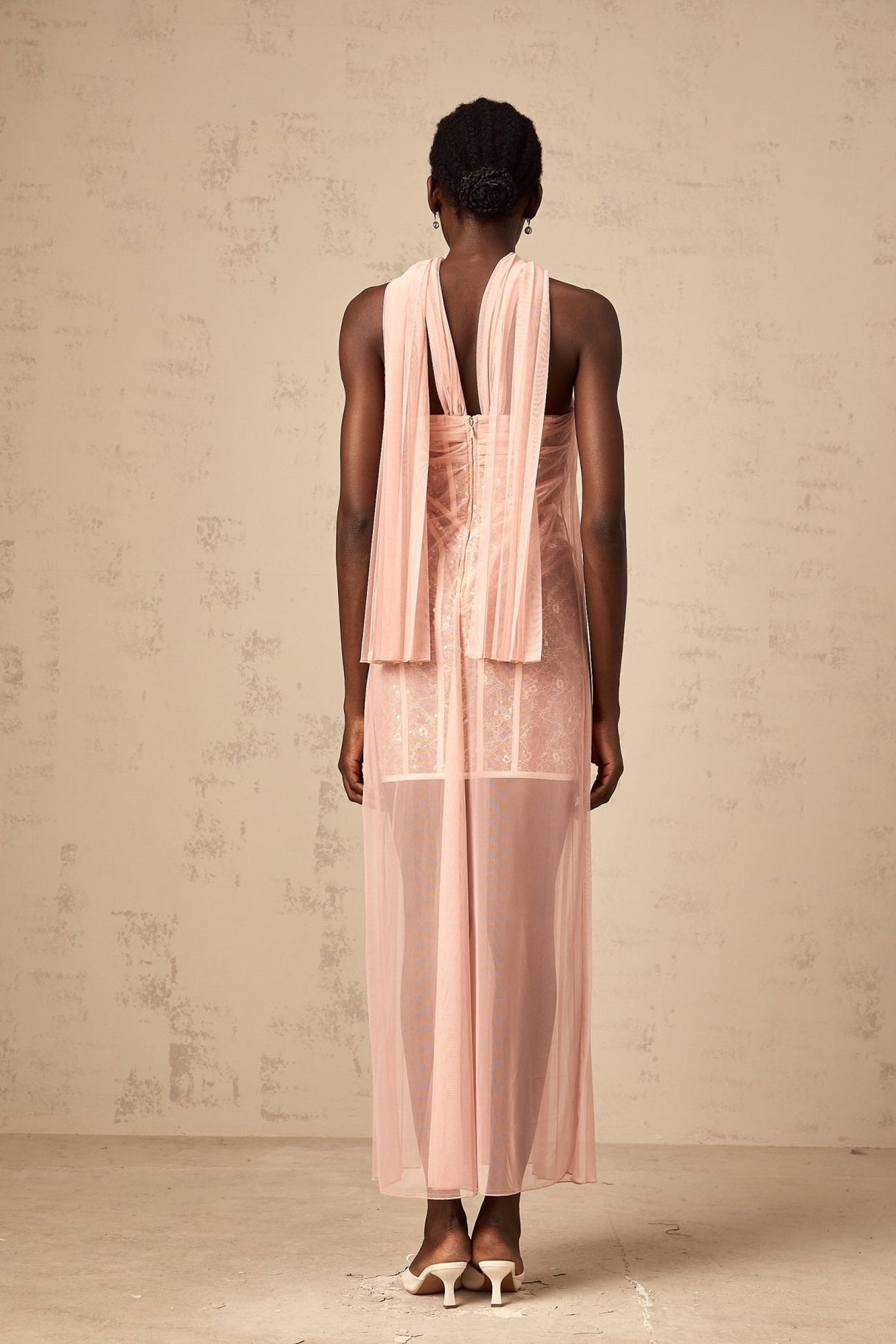 Amalia Maxi Dress - Off - Shoulder Pleated Tulle - Sweetheart Neck - Ribbon Design