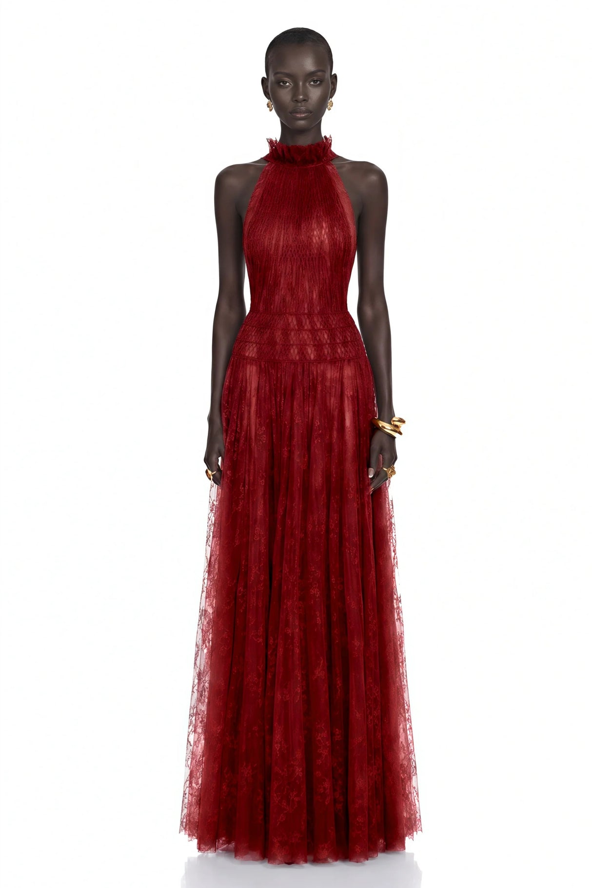 Amandine Red Halterneck Semisheer Maxi Dress