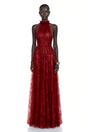 Amandine Red Halterneck Semisheer Maxi Dress
