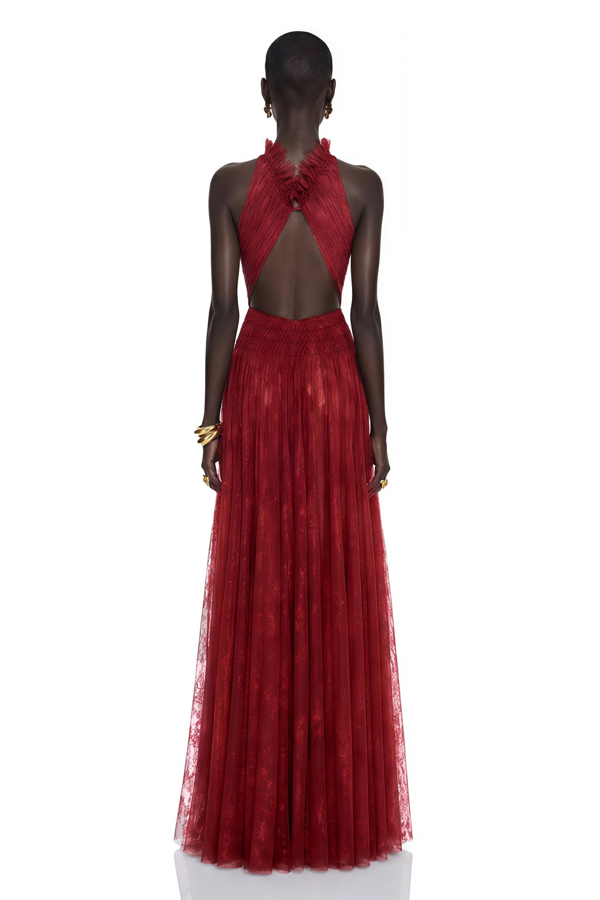 Amandine Red Halterneck Semisheer Maxi Dress