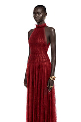 Amandine Red Halterneck Semisheer Maxi Dress