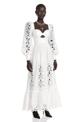 Amandine White CutOut Puff Sleeve Maxi Dress