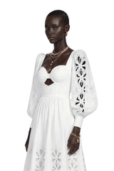 Amandine White CutOut Puff Sleeve Maxi Dress
