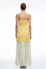 Amandine Yellow Ruched Maxi Dress with Slit
