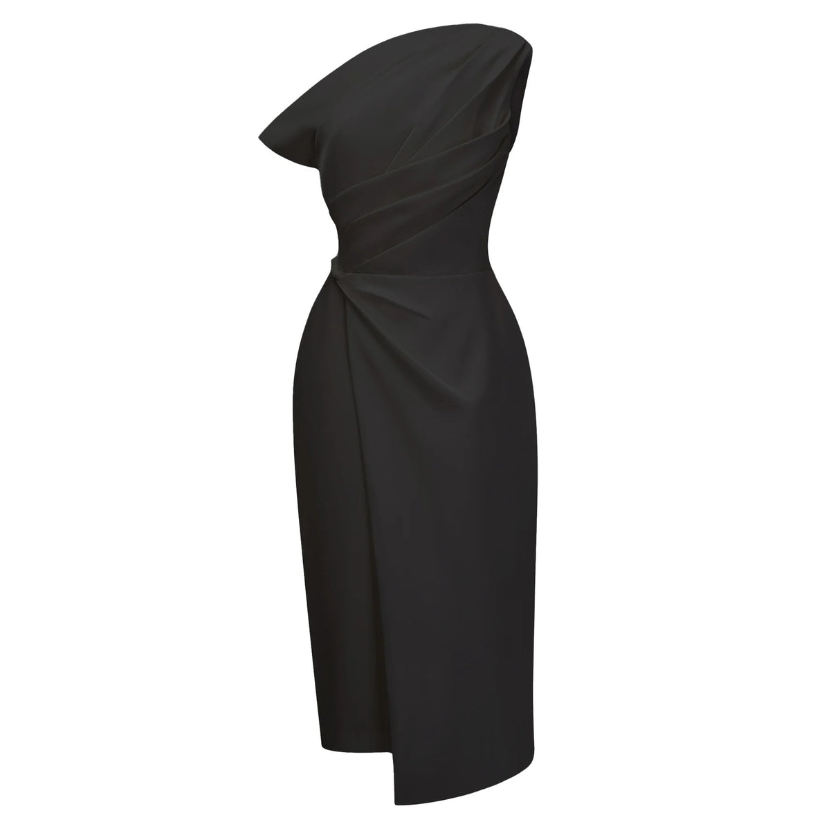 Amarante Black One Shoulder Asymmetrical Midi Dress