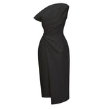 Amarante Black One Shoulder Asymmetrical Midi Dress