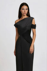 Amarante Black One Shoulder Asymmetrical Midi Dress
