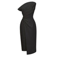 Amarante Black One Shoulder Asymmetrical Midi Dress
