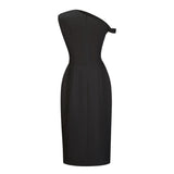 Amarante Black One Shoulder Asymmetrical Midi Dress