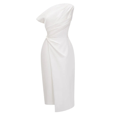 Amarante White One Shoulder Asymmetrical Midi Dress
