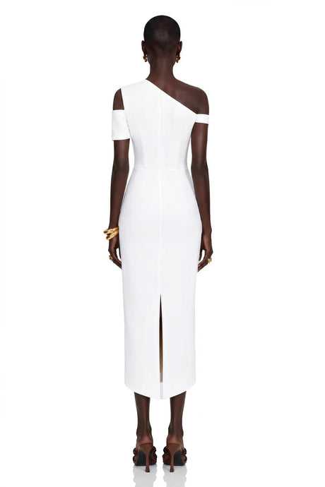 Amarante White One Shoulder Asymmetrical Midi Dress