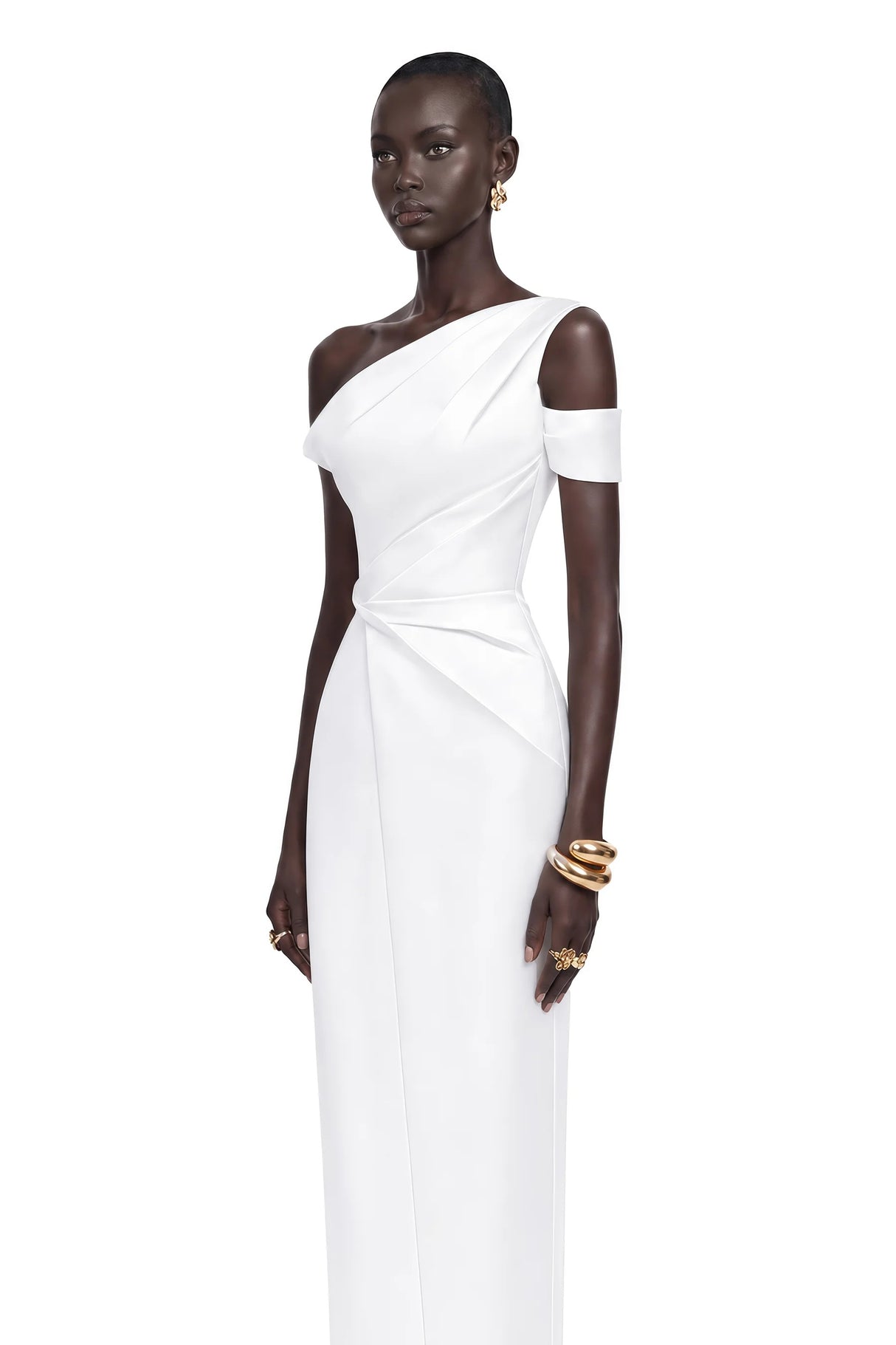 Amarante White One Shoulder Asymmetrical Midi Dress