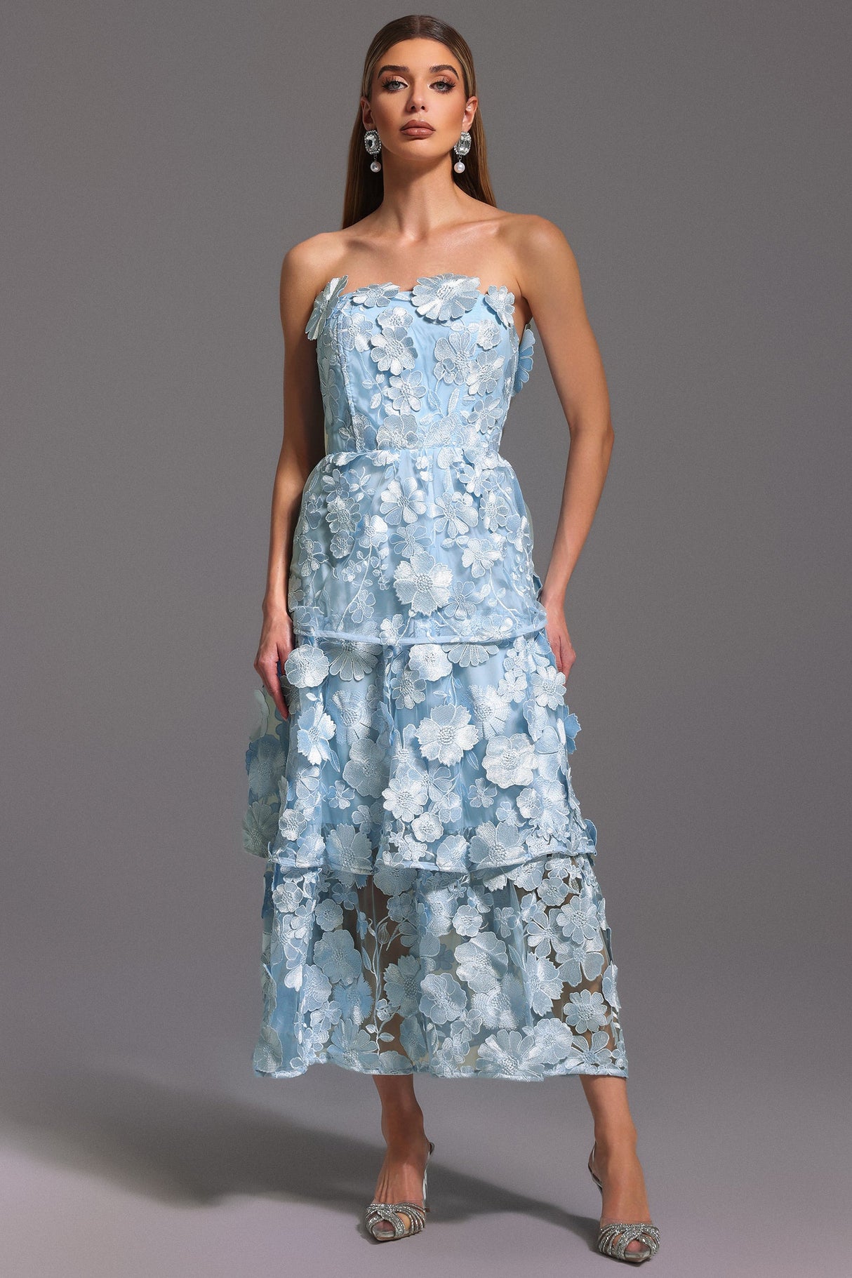 Amari Blue Lace Off-the-Shoulder Maxi Dress