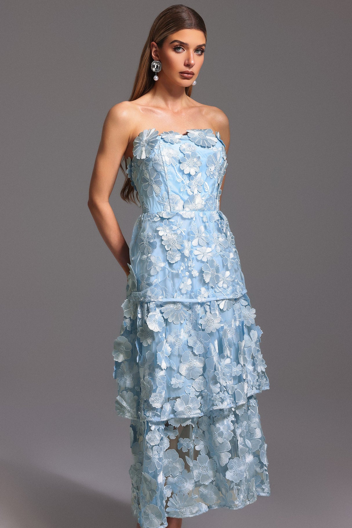 Amari Blue Lace Maxi Dress for Special Occasions