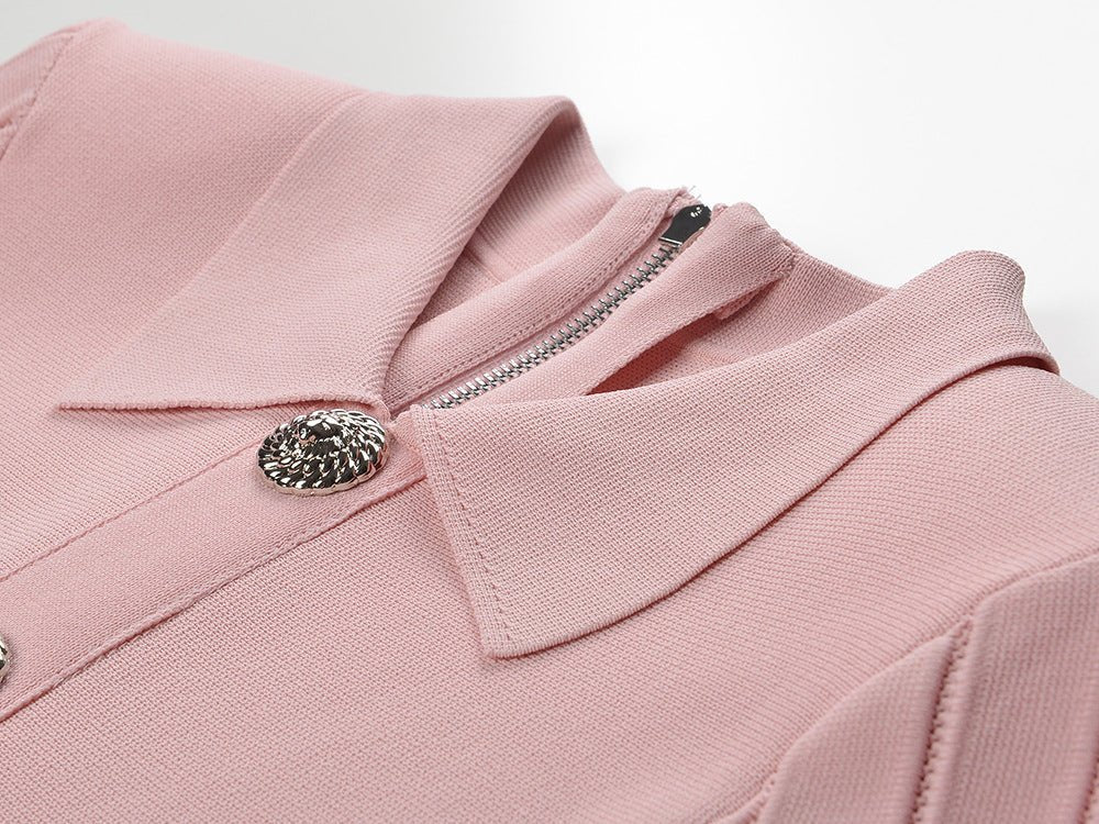 Amari Dress - A - Line Silhouette - Flared Skirt - Long Sleeves - Tailored Fit - Decorative Buttons