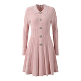 Amari Dress - A - Line Silhouette - Flared Skirt - Long Sleeves - Tailored Fit - Decorative Buttons
