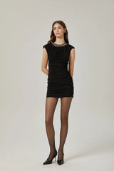 Amari Mini Dress - Sleeveless - Ruched Detailing - Crystal Embellishment - Rear Zip Fastening