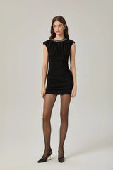 Amari Mini Dress - Sleeveless - Ruched Detailing - Crystal Embellishment - Rear Zip Fastening
