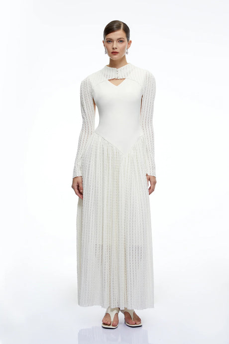 Amaris Neutral Ribbed Knit Long Sleeves Maxi Dress