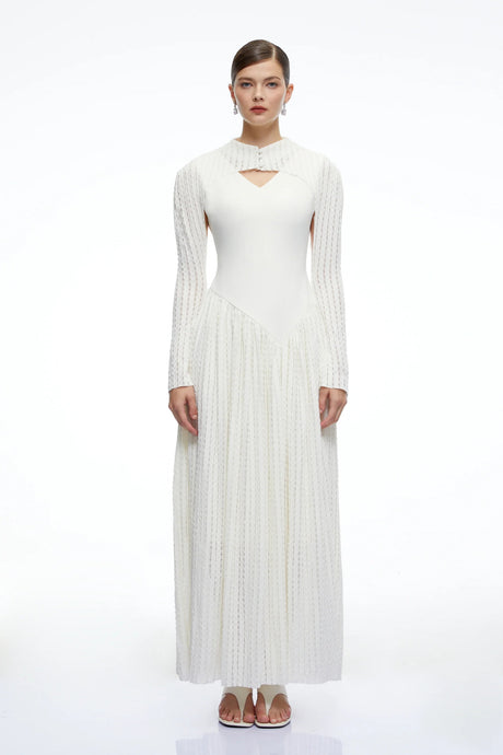 Amaris Neutral Ribbed Knit Long Sleeves Maxi Dress