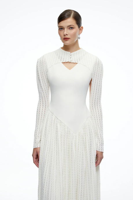 Amaris Neutral Ribbed Knit Long Sleeves Maxi Dress