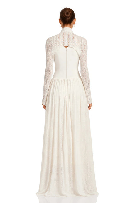 Amaris Neutral Ribbed Knit Long Sleeves Maxi Dress