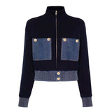 Amaya Cropped Zip - Up Jacket - Fitted with Contrasting Pockets and Ribbed Cuffs