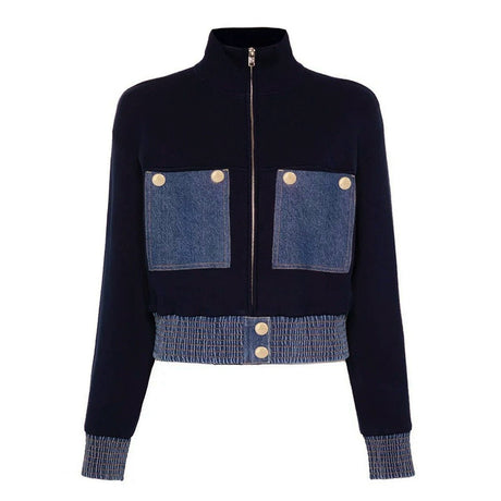 Amaya Cropped Zip - Up Jacket - Fitted with Contrasting Pockets and Ribbed Cuffs