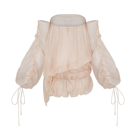Amaya Mini Dress - Off - the - shoulder Style - Long Puff Sleeves - Adjustable Self - tie Design - Ruched Detailing