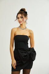 Amaya Mini Dress - Strapless - Bow Detail - Pleated Hem