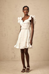 Amaya Mini Dress - Sweetheart Neck - Frilled Neckline - Pleated Detailing - Boned Bodice - Belt Loops