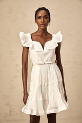 Amaya Mini Dress - Sweetheart Neck - Frilled Neckline - Pleated Detailing - Boned Bodice - Belt Loops