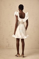 Amaya Mini Dress - Sweetheart Neck - Frilled Neckline - Pleated Detailing - Boned Bodice - Belt Loops
