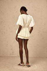 Amaya Mini Dress – V Neck – Floral - Appliqué – Bubble Skirt