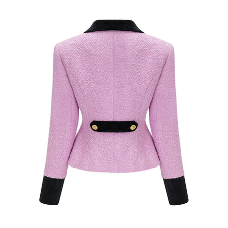 Amber Blazer & Skirt - V Neck Design - Front Button Embellishments - Cinched Waist - Rear Zip Fastening