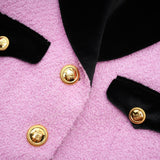 Amber Blazer & Skirt - V Neck Design - Front Button Embellishments - Cinched Waist - Rear Zip Fastening