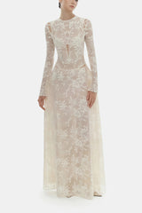 Amber White Long Sleeve Floral Lace Midi Dress