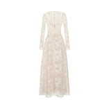 Amber White Long Sleeve Floral Lace Midi Dress