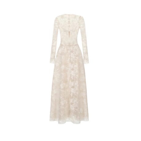 Amber White Long Sleeve Floral Lace Midi Dress
