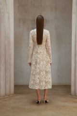 Amber White Long Sleeve Floral Lace Midi Dress