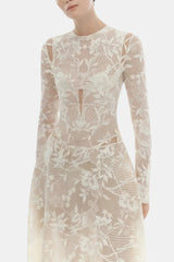 Amber White Long Sleeve Floral Lace Midi Dress