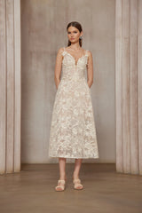 Amber White Sleeveless Floral Lace Midi Dress