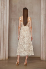 Amber White Sleeveless Floral Lace Midi Dress