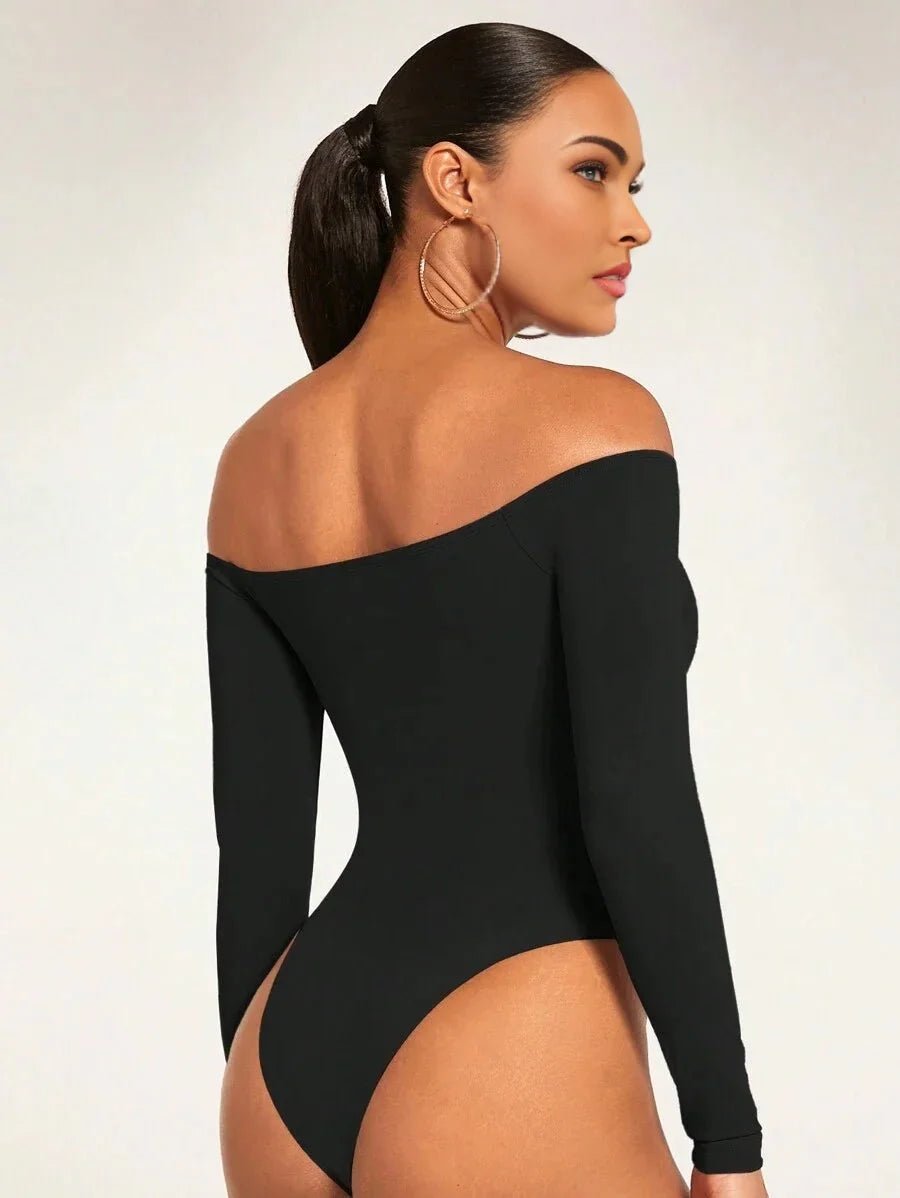 Ambra Bodysuit - Off The Shoulder Neckline - Slim Fit - Casual Style - Long Sleeve Length - Medium Stretch Elasticity - Knitted Fabric
